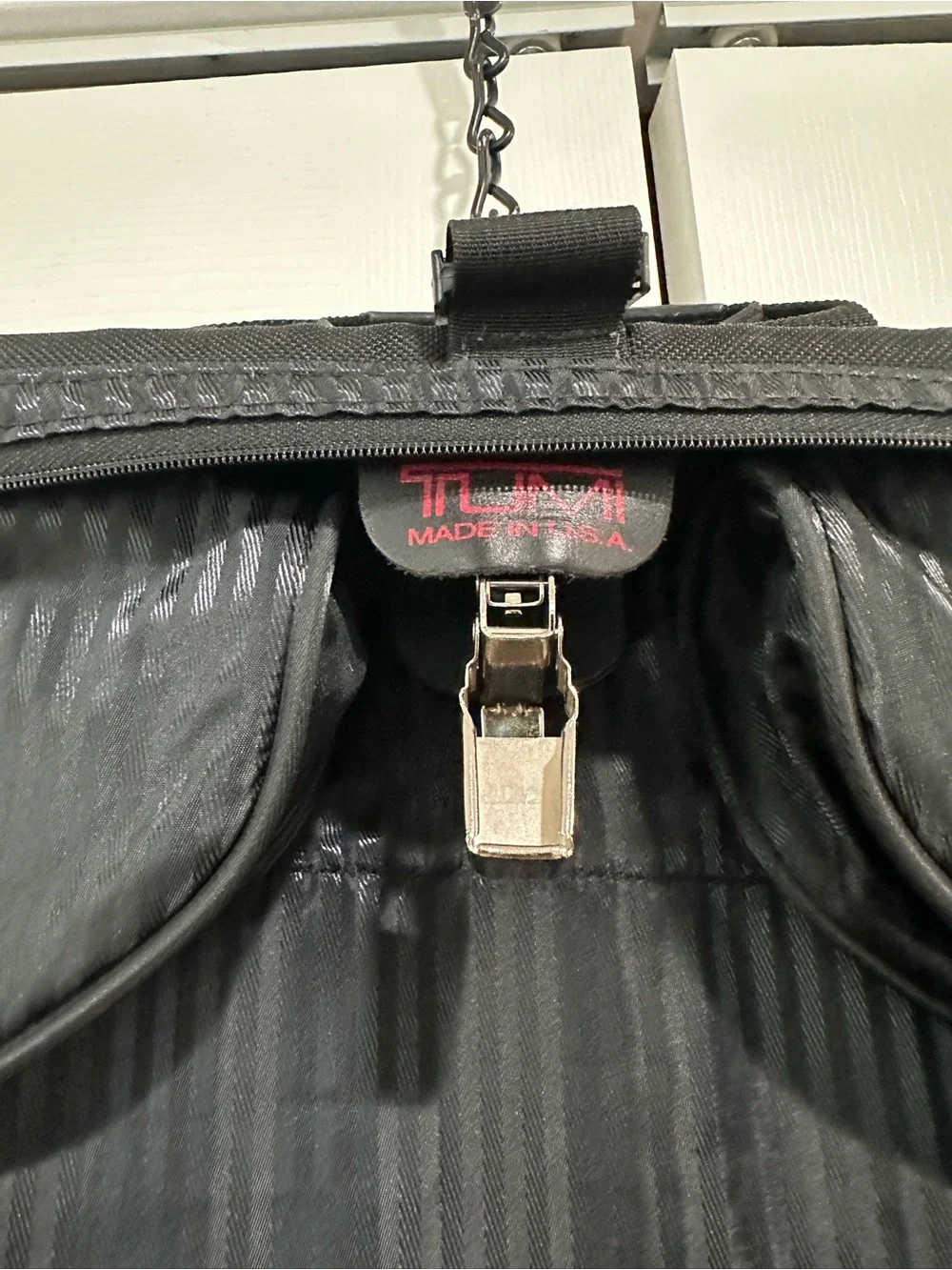 Tumi Black Travel Garment Bag with Dual Front Pockets and Shoulder Strap